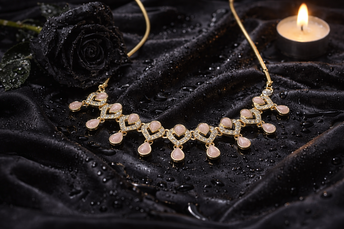 Silver Rose Drop Necklace