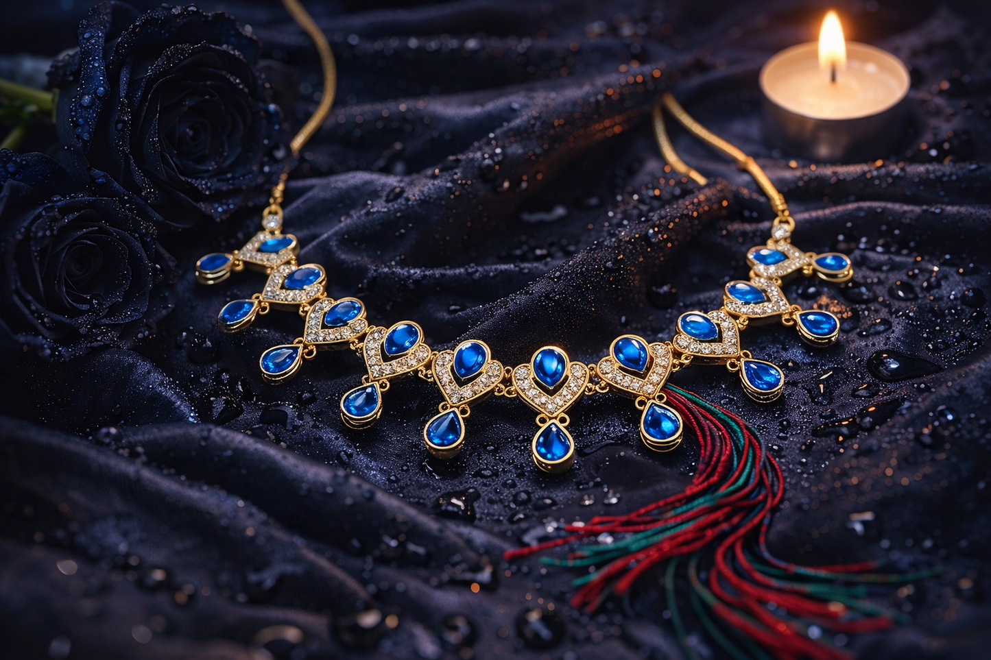 Blue Rose Drop Necklace