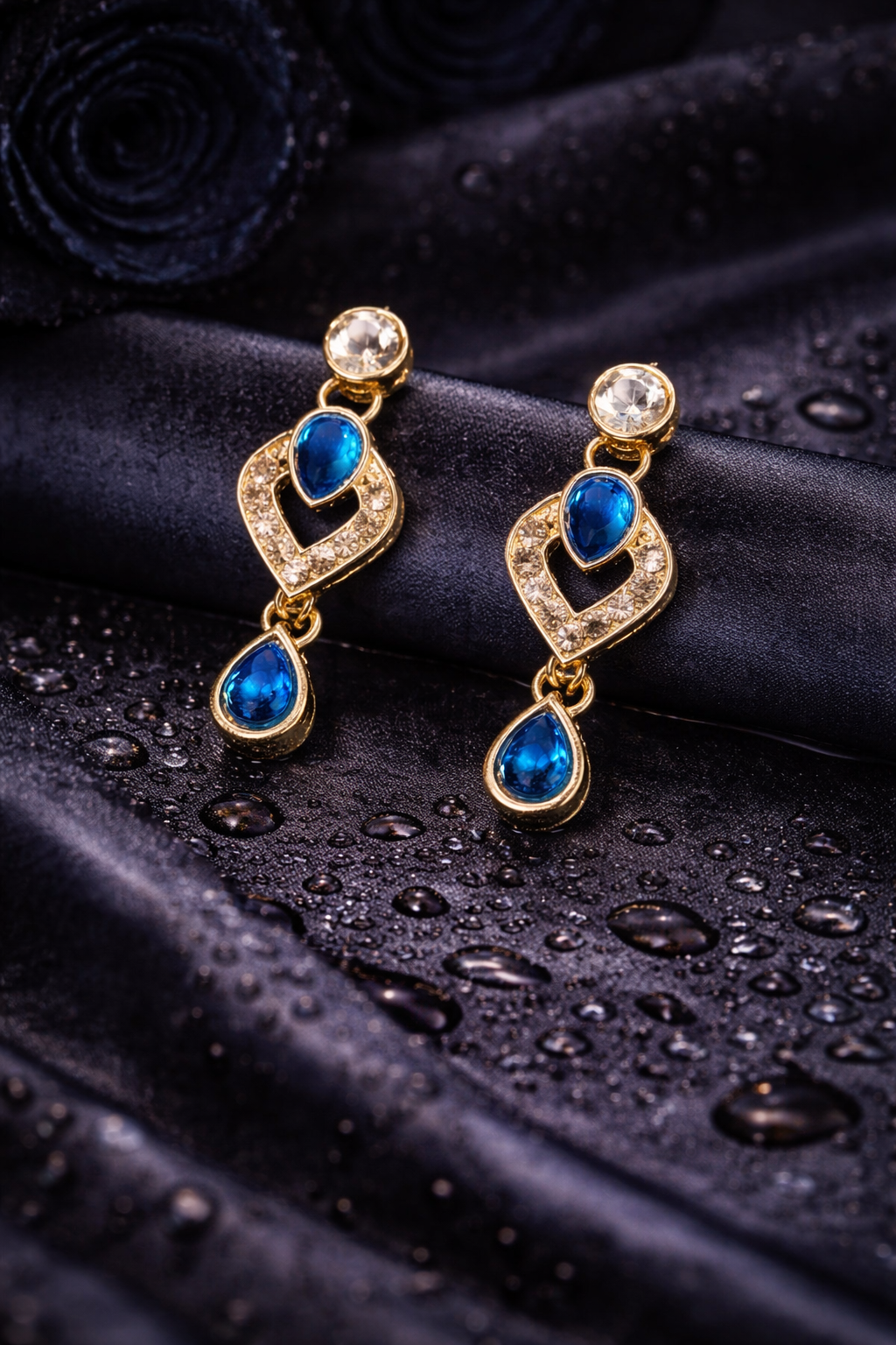 Blue Rose Drop Necklace