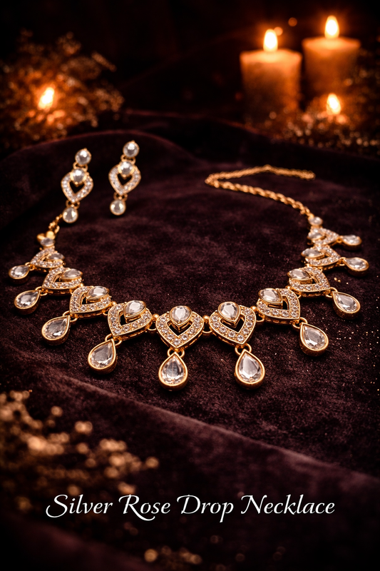 Silver Rose Drop Necklace
