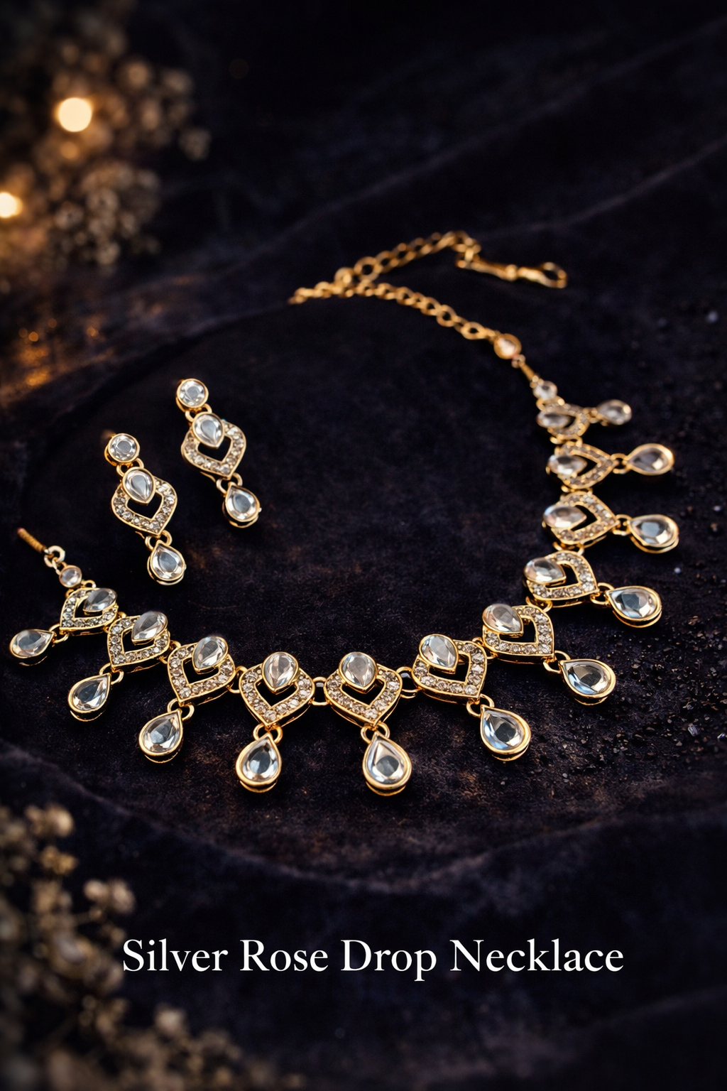 Silver Rose Drop Necklace