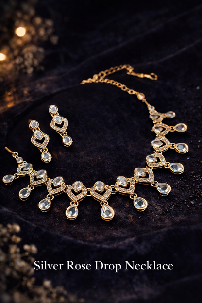 Silver Rose Drop Necklace